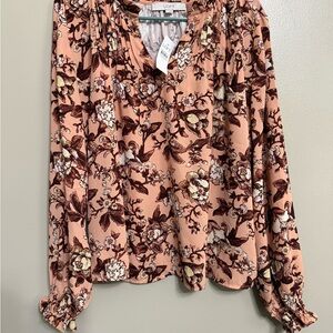 LOFT Floral Blouse - Pink and Brown